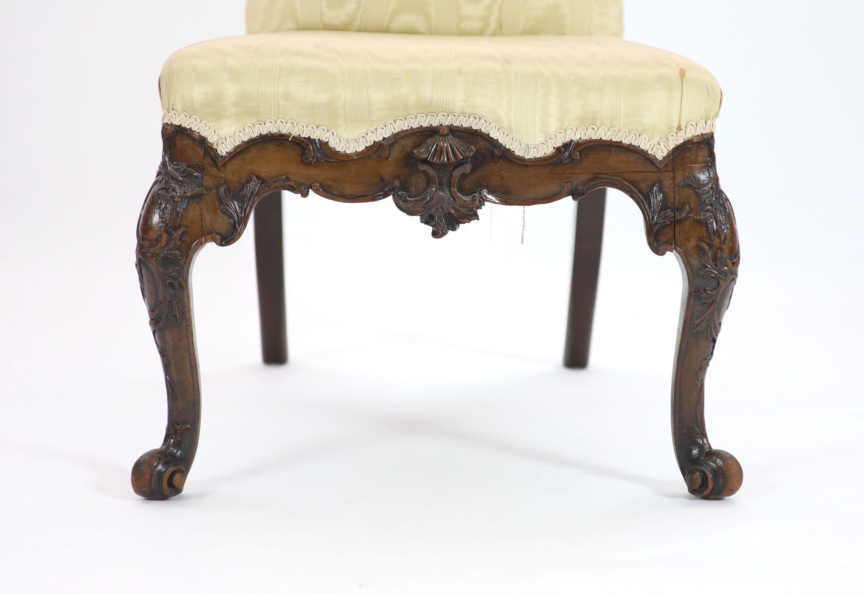 A George II red walnut side chair W.64cm D.73cm H.99cm